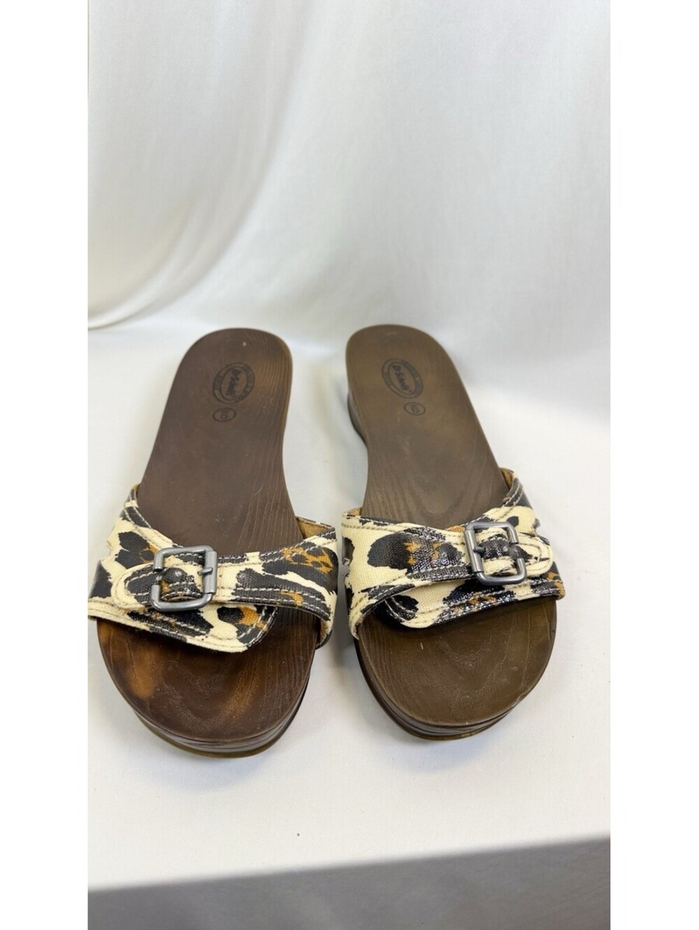 Dr Scholl's Land Slide Sandals Womens 9 Leopard Print Faux Leather Casual Buckle